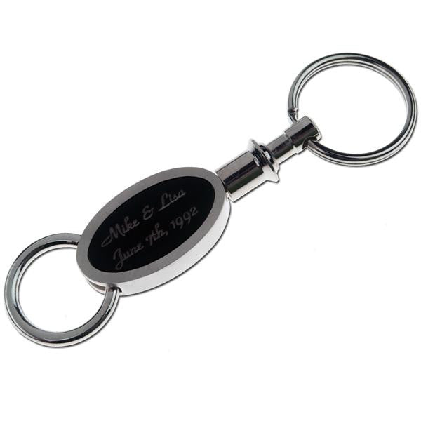 Brushed Silver Oval Two Part Key Chain with Black Insert - PERSONALIZED
