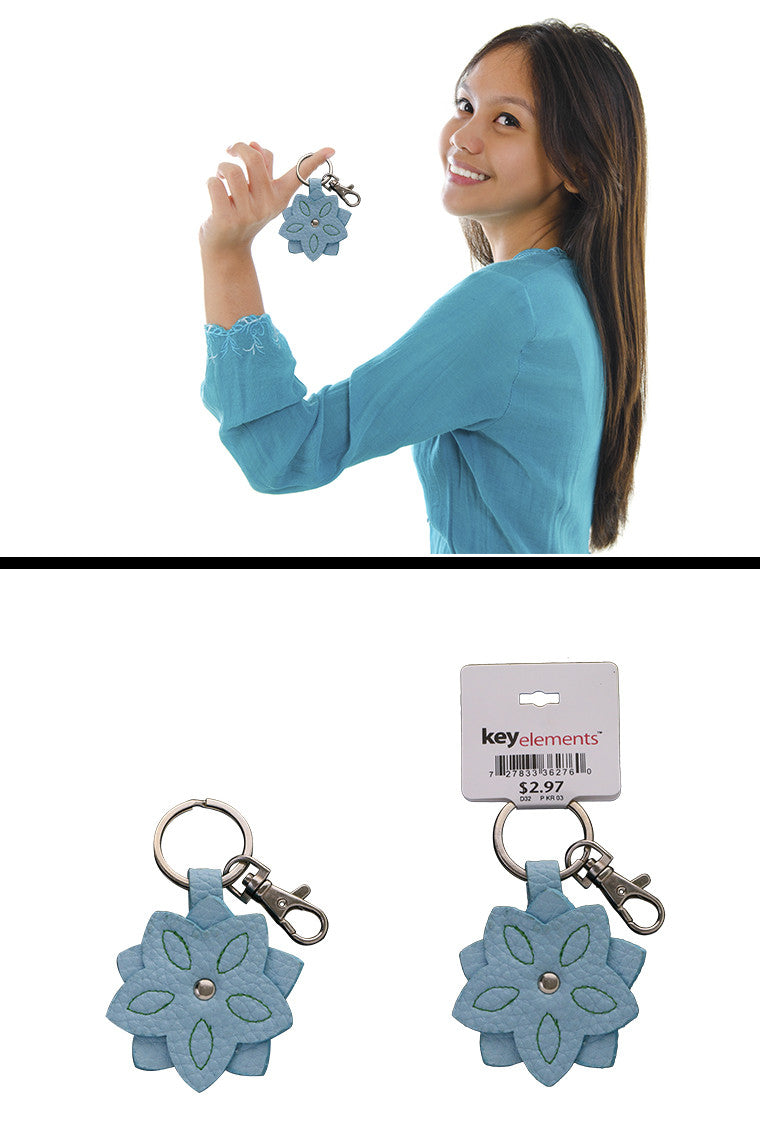 Blue Leather Like Flower Keychain KEKC4285
