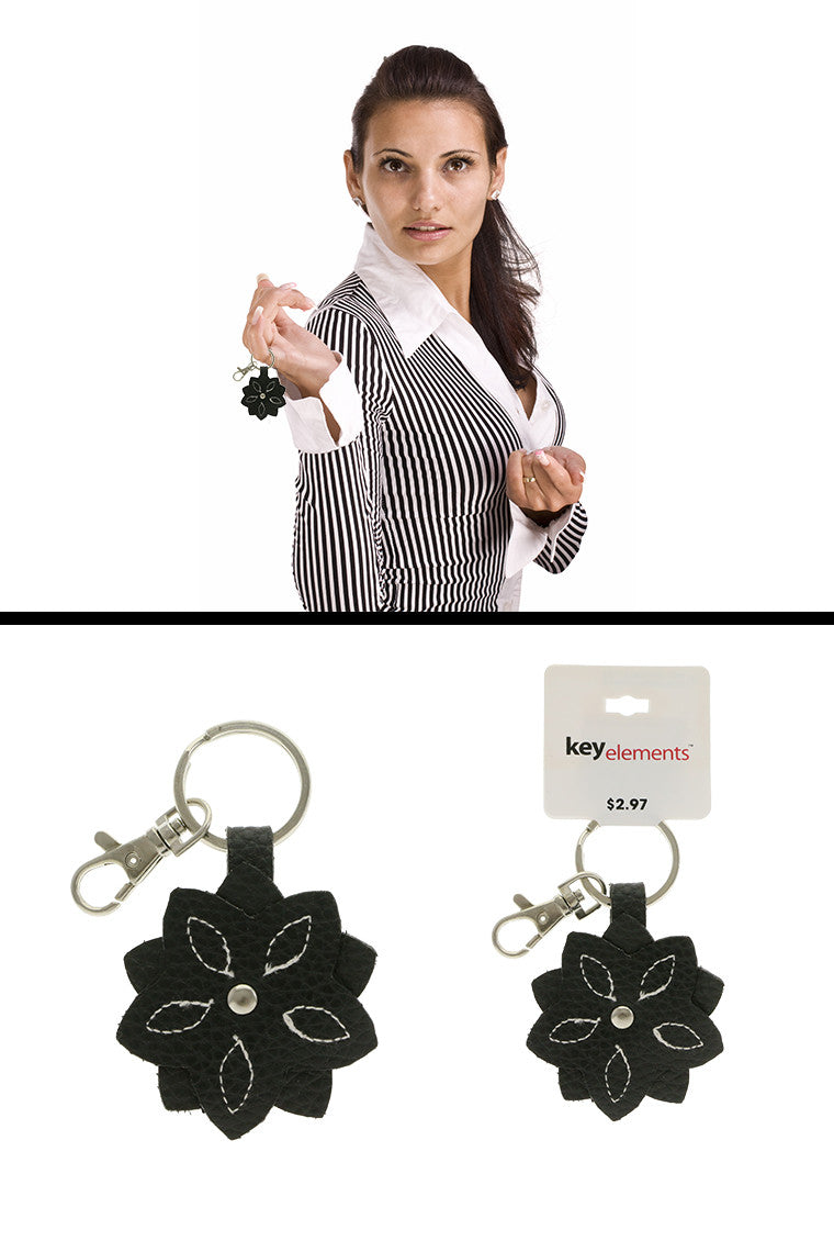 Black Leather Like Flower Shaped Keychain KEKC4287