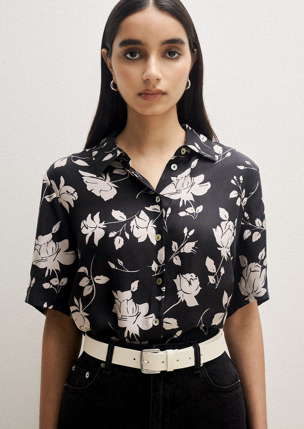 Monochrome Floral Cupro Shirt