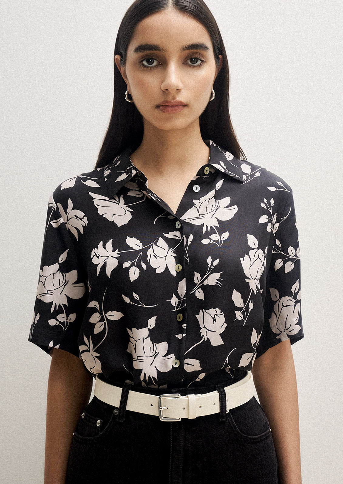 Monochrome Floral Cupro Shirt