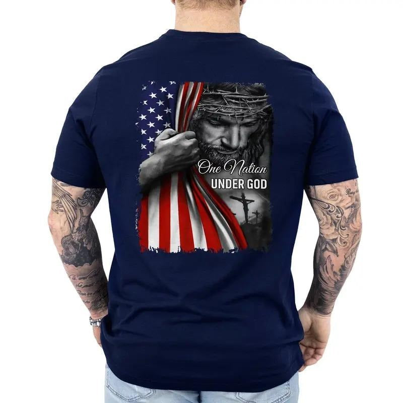 Patriot American Flag Gifts For Men One Nation Under God American 4th Of July Shirts, Menswear Graphic Tee Casual Top Unisex, Gift for Men for Woman