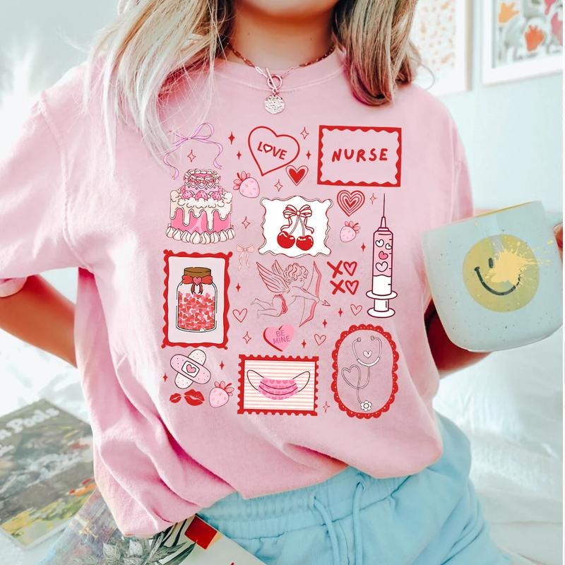 Valentine Nurse Shirt - Cute Retro Nursing Aesthetic Tee - RN Registered Nurse Gift, Valentine's Day Medical Graphic Top, Coquette Style Nursing Crew Shirt