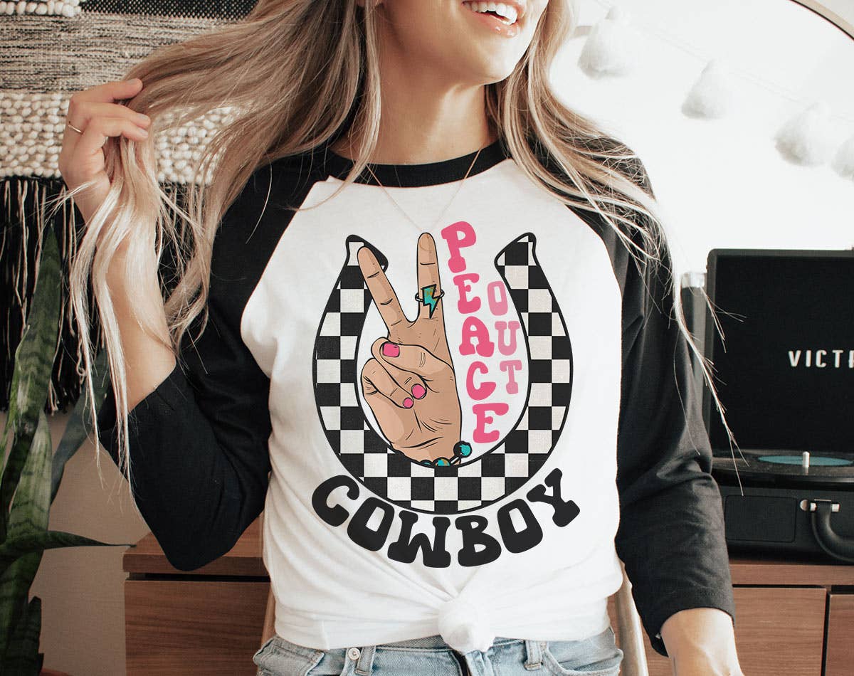 Peace Out Cowboy - Hippie Western Baseball T-Shirt