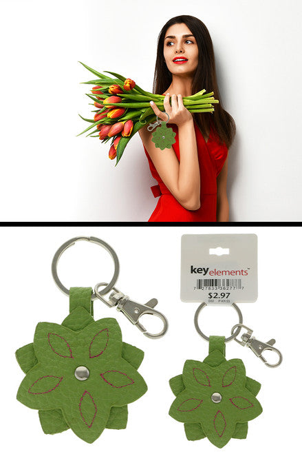 Green Leather Like Flower Key Chain KEKC4286